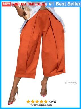 High Waisted Wide Leg Cropped Pants Pleated Ankle Palazzo Trousers with Pockets